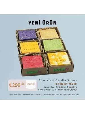 Bitkiselce 6'lı Çiçek Demeti Lavanta - Orkide  Papatya   Aloe Vera - Gül - Portakal Çiçeği (6x125gr.=750 gr.)