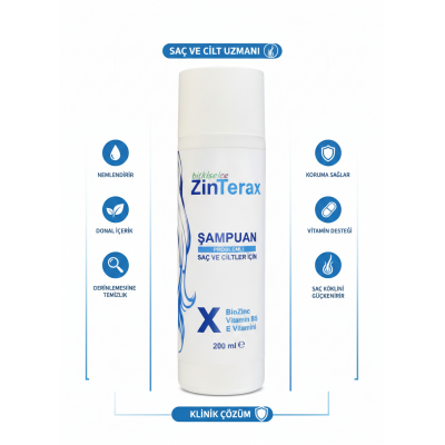 Zinterax Bio-Zinc & Vitamin B5 Arındırıcı Şampuan 200 ml - Kepek, Pullanma ve Kaşıntı Karşıtı Onarıcı Bakım Kompleksi