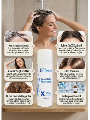 Zinterax Bio-Zinc & Vitamin B5 Arındırıcı Şampuan 200 ml - Kepek, Pullanma ve Kaşıntı Karşıtı Onarıcı Bakım Kompleksi